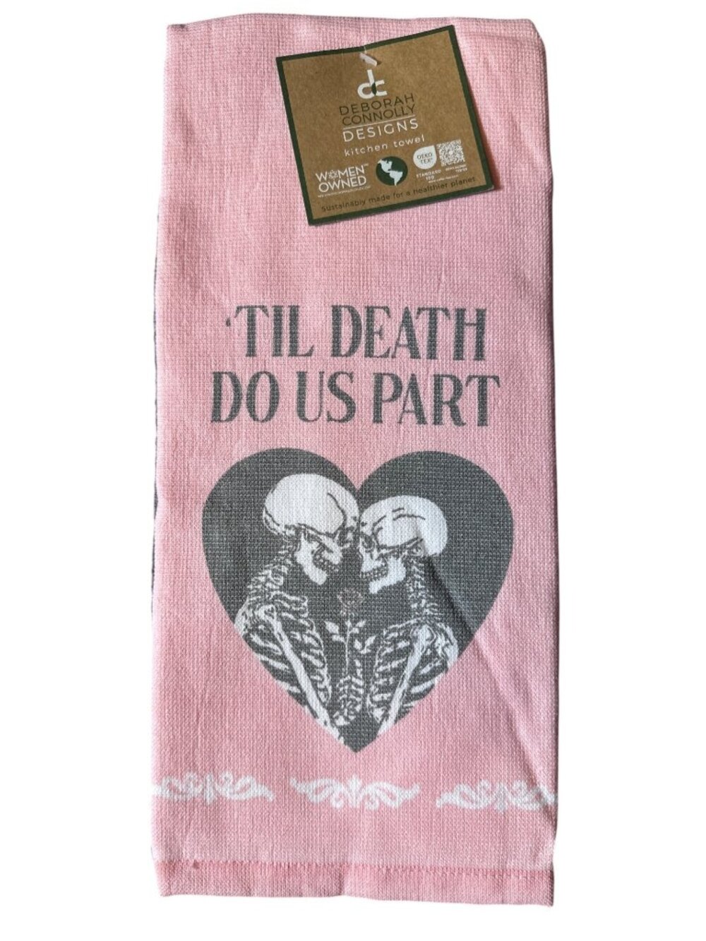 Til Death Do Us Part Pink Skeleton Heart Kitchen Towel By Deborah Connolly Desig